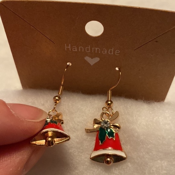 Christmas Bell Red Green  Dangle Earrings - Picture 5 of 5